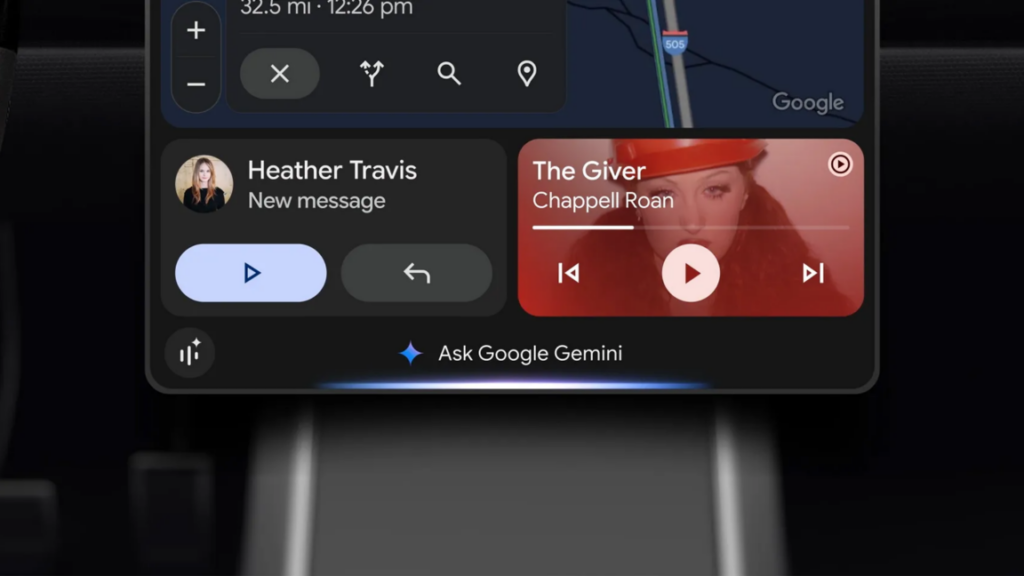 Η οθόνη του Android Auto με τον βοηθό Gemini στο ταμπλό αυτοκινήτου